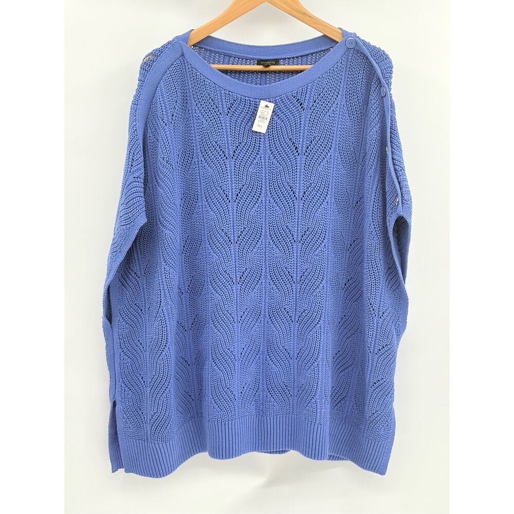 Talbots Sweater Boxy Poncho Tunic Women Medium/Large Blue Sleeveless Buttons New